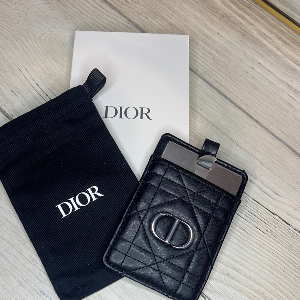 Dior Black Quilted Card Holder With Mirror Insert Dior Dust Bag  Box Gwp